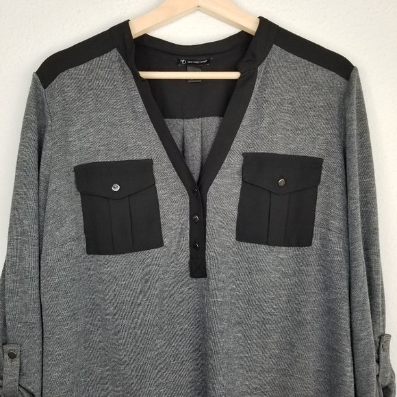 New Directions Button Down 2-Pocket Blouse w/ Yoke - Picture 2 of 13